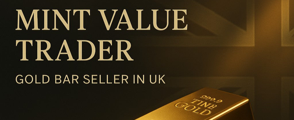 Gold bar with 'Mint Value Trader' text on a dark background